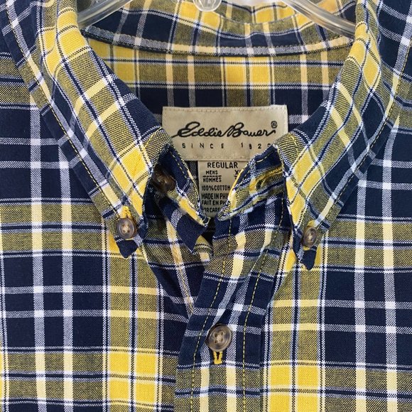 SOLD Eddie Bauer Black & Yellow Plaid Flannel Long Sleeve Shirt NWOT - Picture 7 of 14